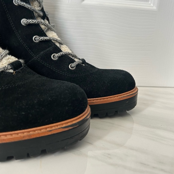 Marc Fisher Boots Suede Leather Black Tan Lace Up Womens 8 Ankle Faix Fur Lined - Picture 3 of 16